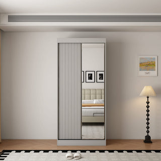 CHOICEWARDROBE BERLIN 100cm light grey 2-door sliding wardrobe with mirrored door