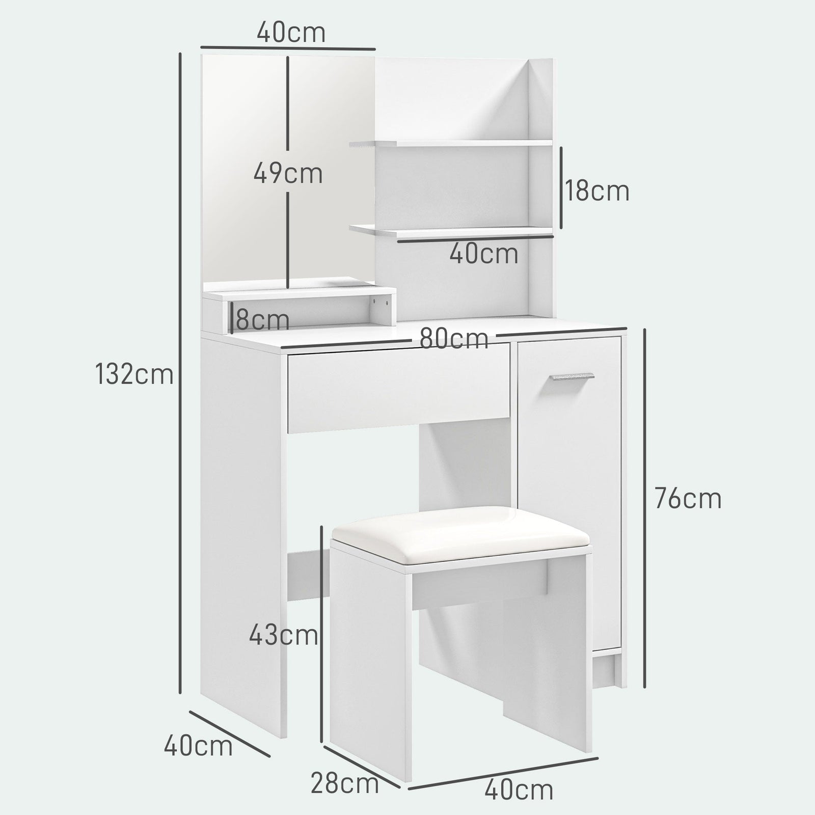 homcom dressing table and stool set with storage white