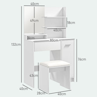 homcom dressing table and stool set with storage white