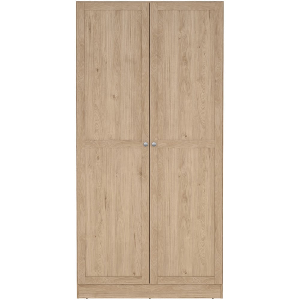 Florence Brande 2 door Jackson Hickory Oak wardrobe with round metal handles and natural wood effect
