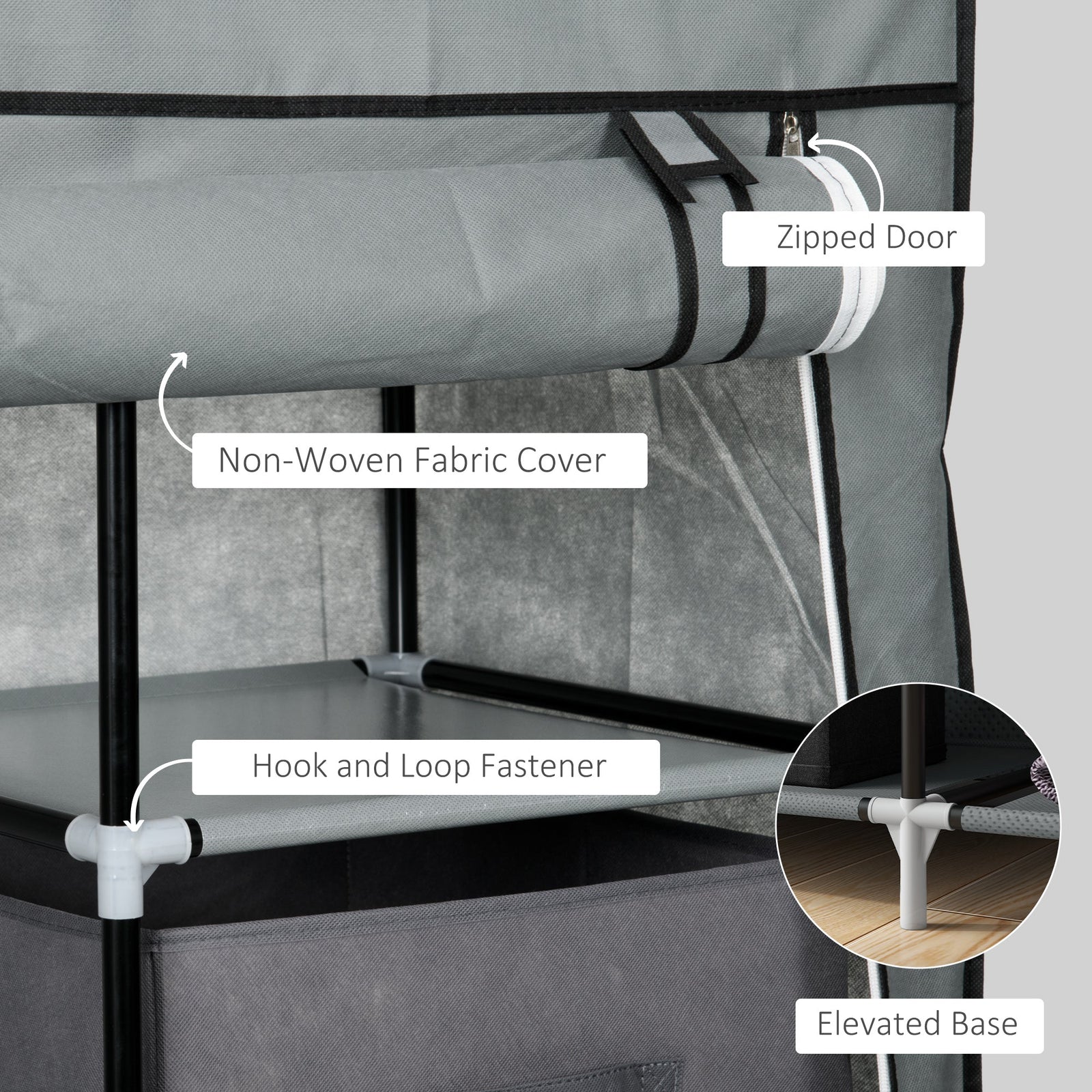 homcom fabric wardrobe portable wardrobe clothes storage unit with 5 compartments hanging rail and 2 fabric drawers 102 x 42 5 x 162 5cm dark grey