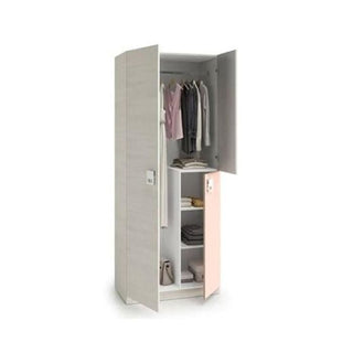 Slim narrow wardrobe with grey and pink doors - 3 doors