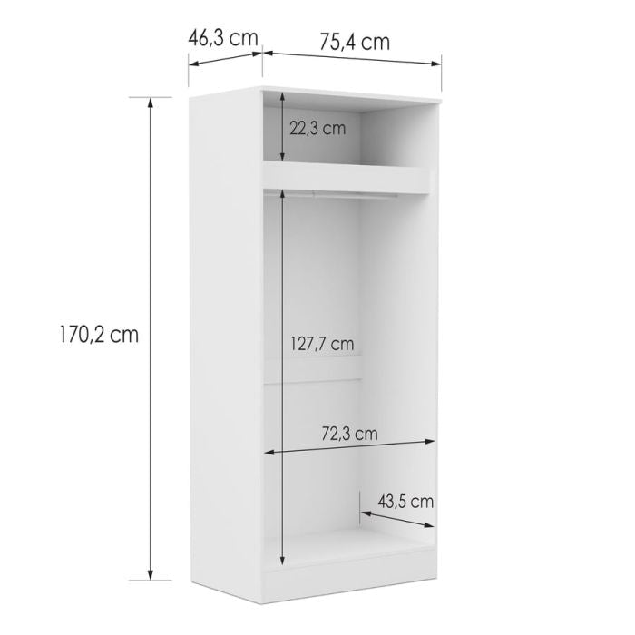 ARVELLO 2 Door Wardrobe White - 75.4cm – product image 3