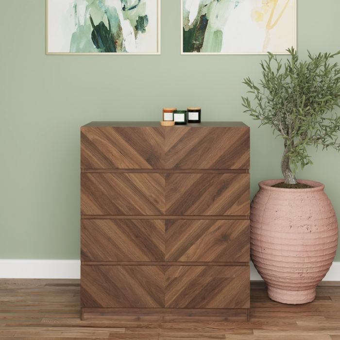 Royal Walnut chest of drawers with herringbone wood-grain pattern