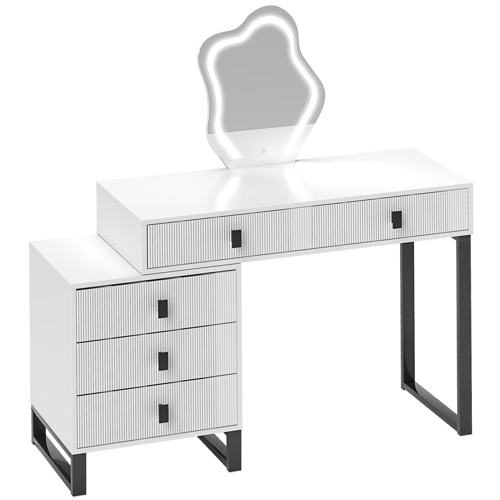 homcom dressing table vanity desk with leaf shape mirror makeup table with 5 drawers 3 colour led lights 100x40cm tabletop white