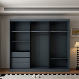 Berlin 250cm 3 door dark grey sliding wardrobe with mirrored centre door.
