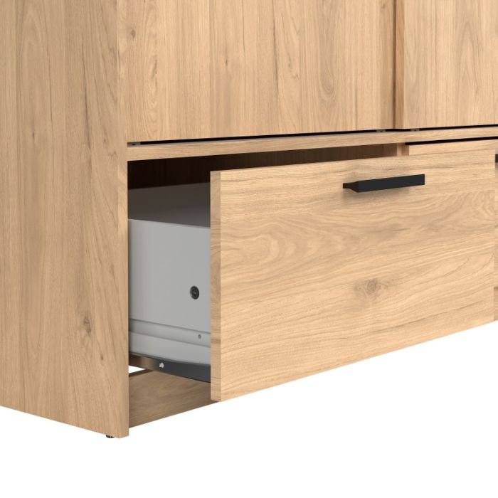 Oak LACOSTE wardrobe showing an open drawer with black handle