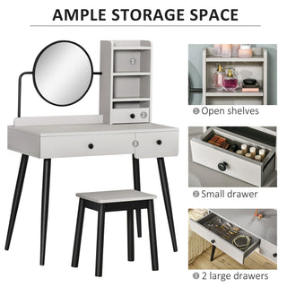 homcom dressing table set with mirror and stool vanity makeup table with 3 drawers and open shelves for bedroom living room grey
