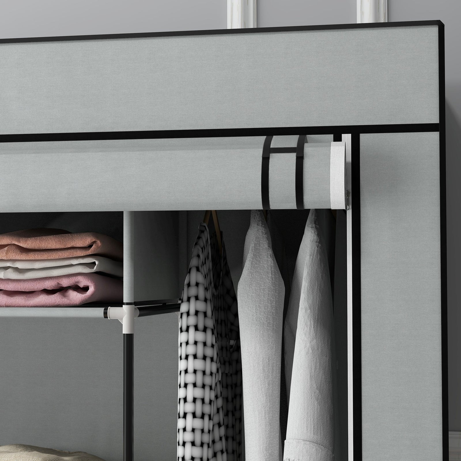 homcom fabric wardrobe for bedroom portable cloth wardrobe with 10 compartments 2 hanging rails and 4 fabric drawers 166 x 42 5 x 169 5cm dark grey