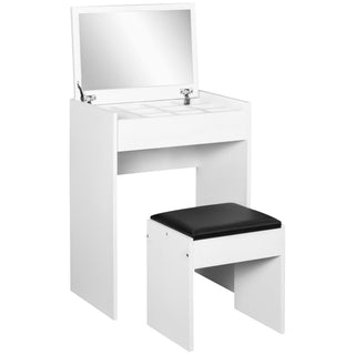 homcom dressing table with mirror and stool vanity makeup table with flip up mirror vanity desk with storage unit and padded seat white