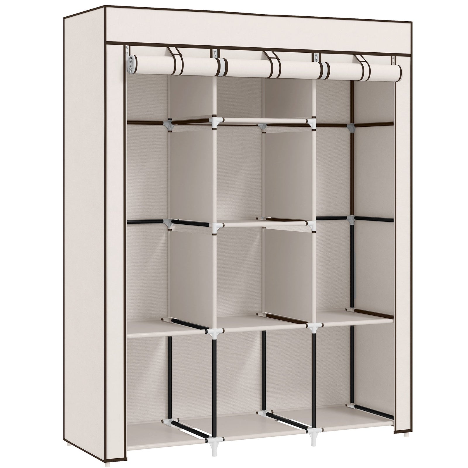 homcom fabric wardrobe with rails and shelves cream white