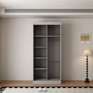 Light grey 100cm 2-door sliding wardrobe with a mirrored door and internal shelves