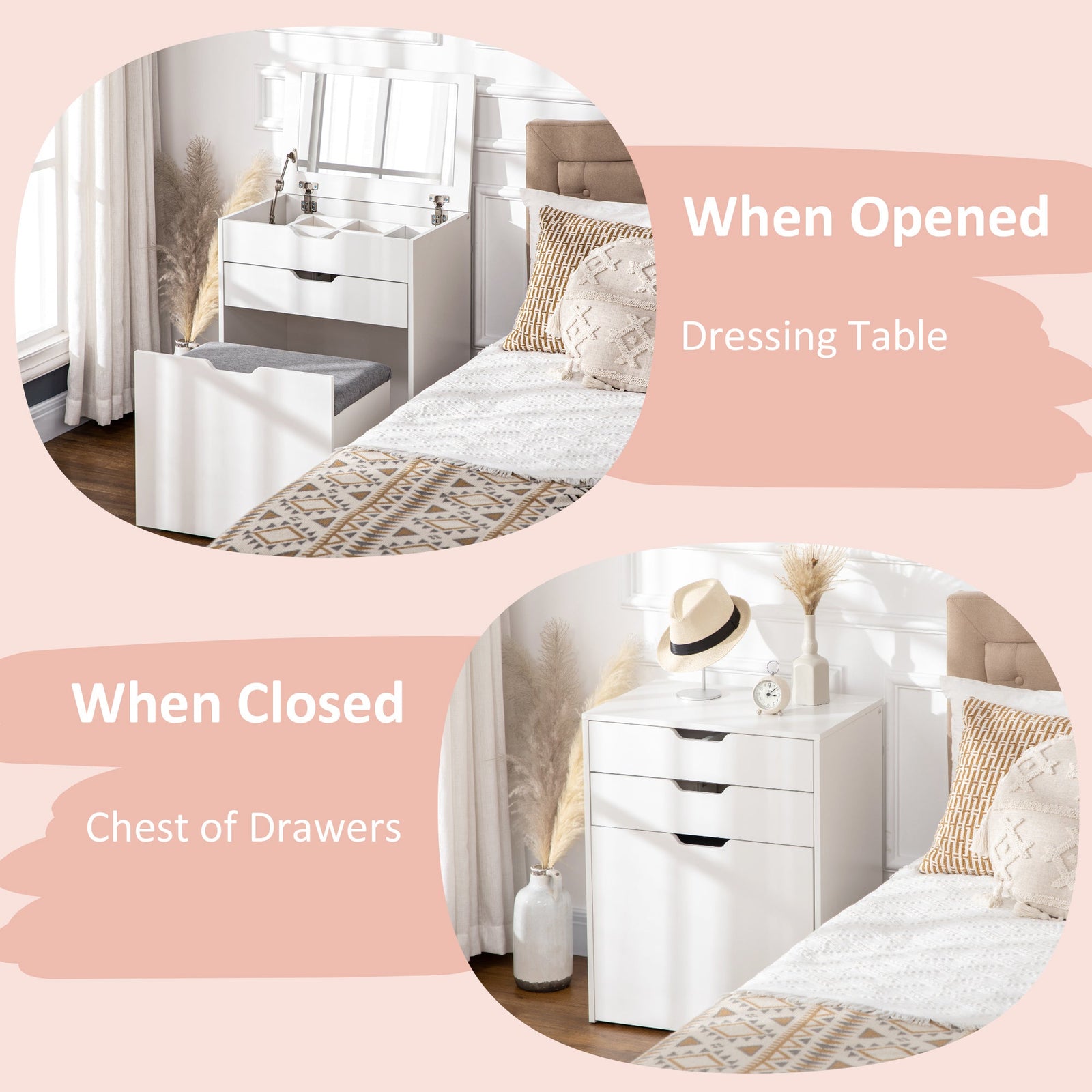 homcom dressing table with flip up mirror and storage stool vanity table with drawer and hidden compartments for bedroom living room white