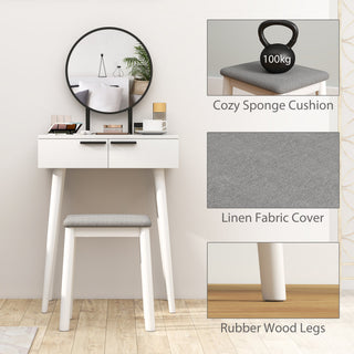 homcom modern dressing table with round mirror and stool makeup vanity table with 2 drawers for bedroom living room 60 x 40 x 123 cm white