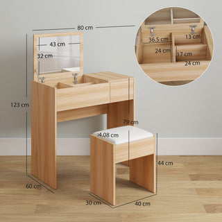 homcom dressing table with flip up mirror and cushioned stool makeup vanity desk with hidden compartments and storage drawer convertible writing table for bedroom natural