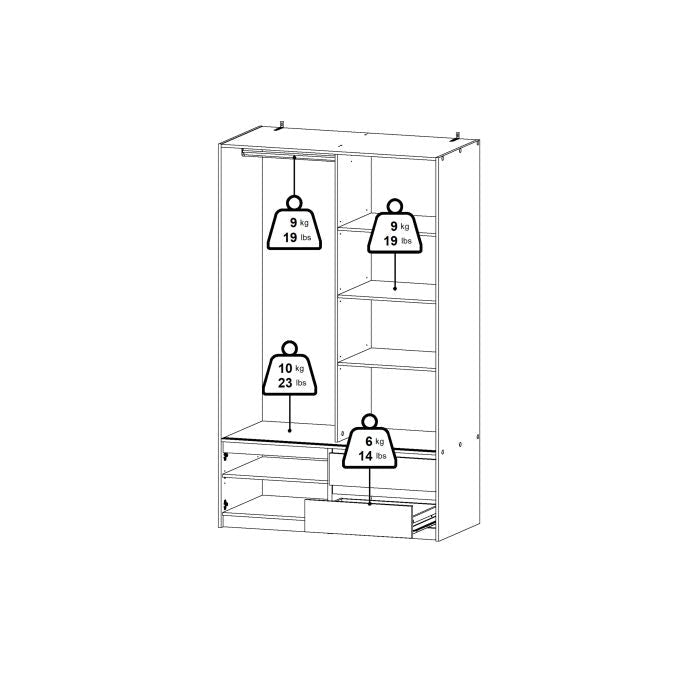 Lacoste 121.2cm 3-Door Sliding Wardrobe with 2 Drawers – Jackson Hickory Oak – product image 12