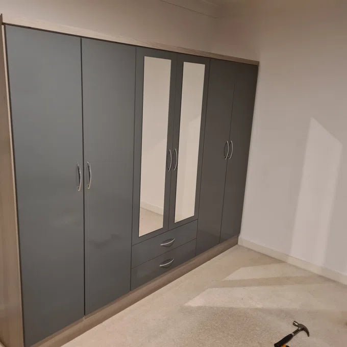CHOICEWARDROBE 6-door grey gloss hinged wardrobe with mirror panels