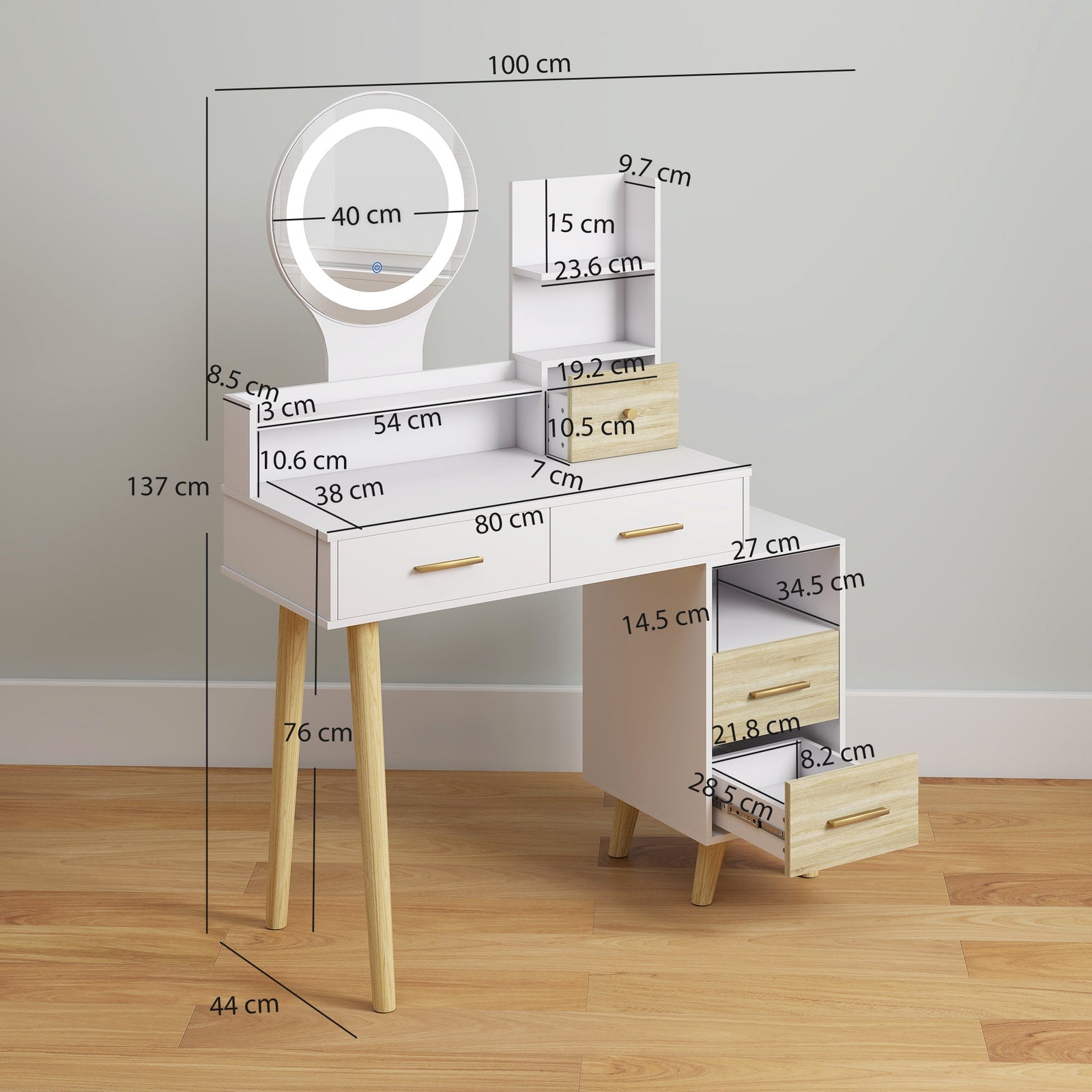 homcom elegant dressing table with storage white