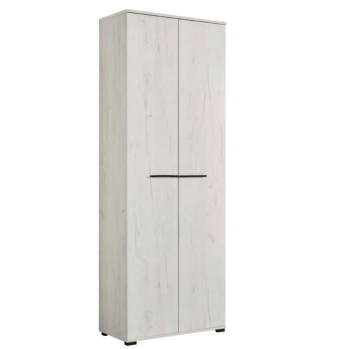 Light wood narrow wardrobe with two doors and black handles