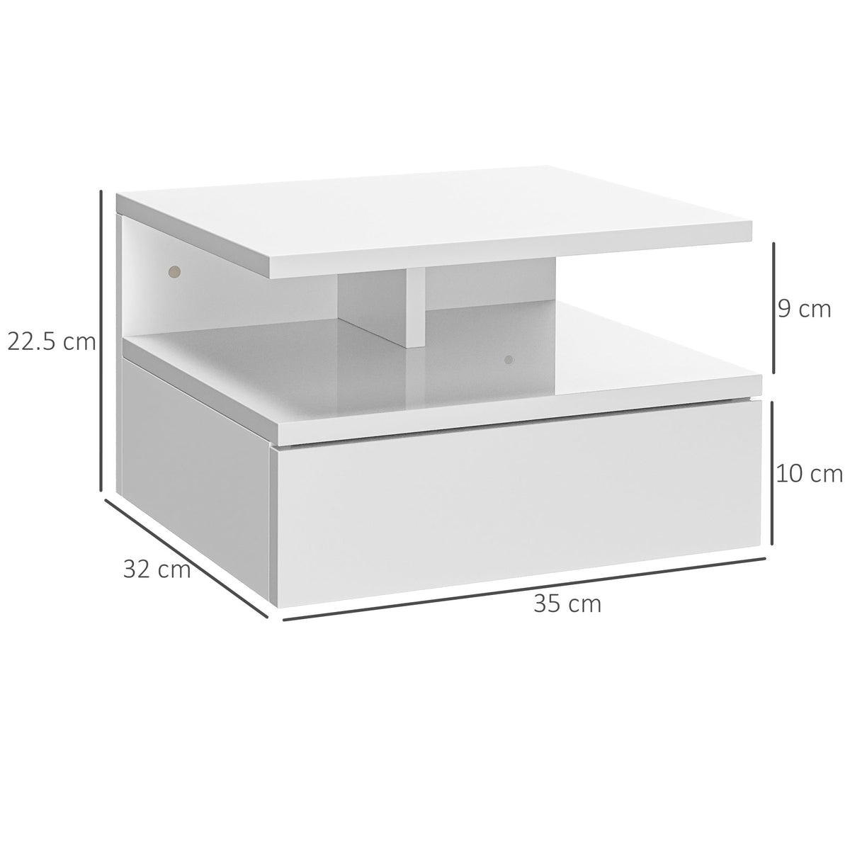 homcom set of two floating high gloss bedside tables white
