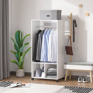 homcom open wardrobe on wheels bedroom wardrobe with clothes hanging rail 2 storage shelves mobile garment rack for cloakroom hallway white