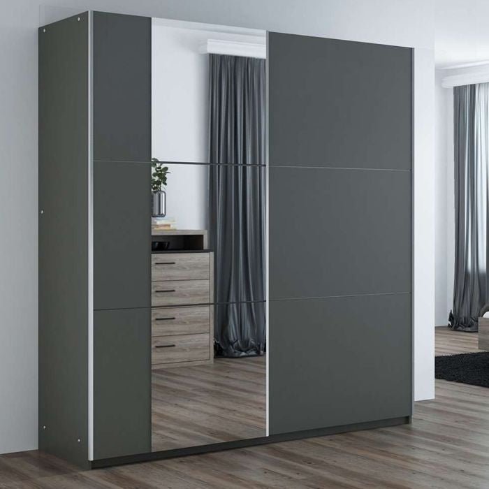 Oldham grey 2-door mirrored sliding wardrobe, 200cm wide