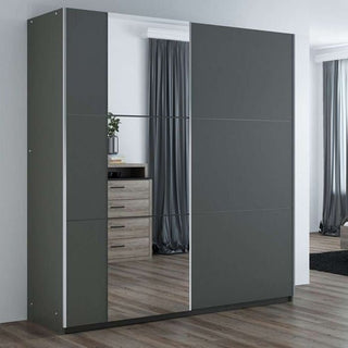 Sliding Wardrobe - OLDHAM 2 Door Mirrored Wardrobe Grey 200cm