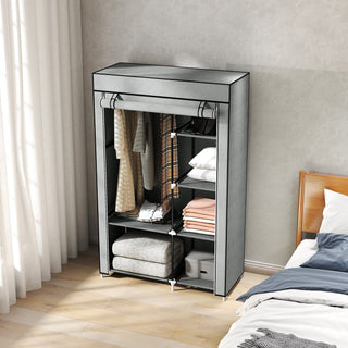 homcom fabric wardrobe portable wardrobe with 6 shelves 1 hanging rail foldable closets 103 x 43 x 162 5 cm light grey