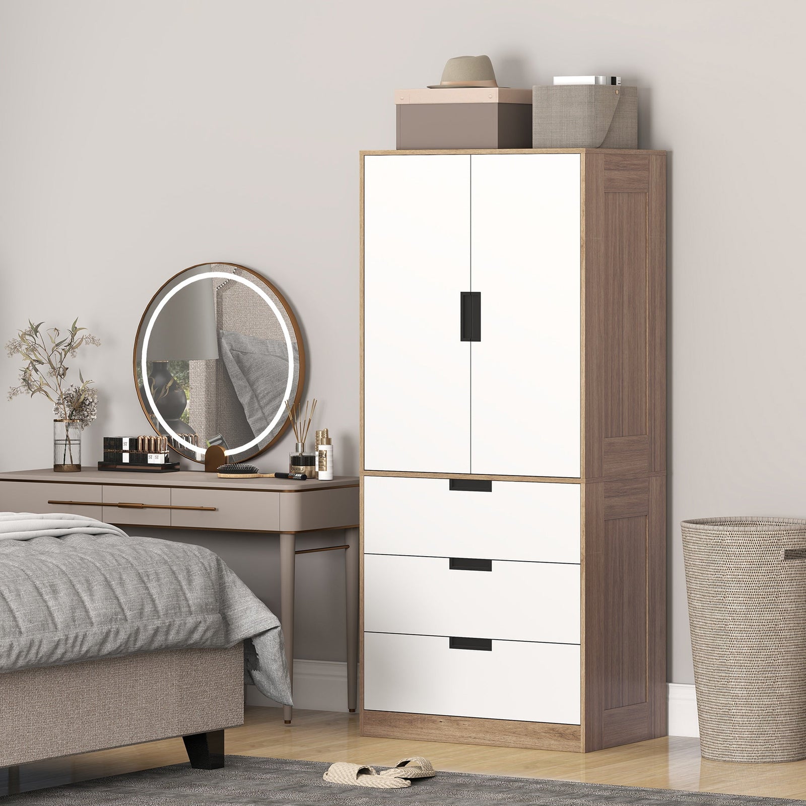 homcom two door two drawer wardrobe white brown
