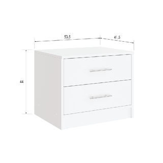 White 2 drawer bedside table with silver handles