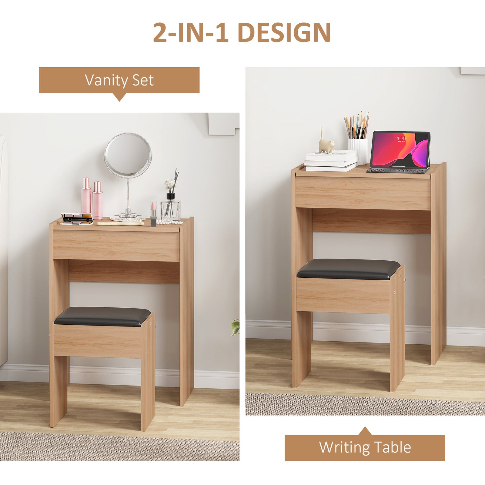 homcom dressing table with mirror and stool vanity makeup table with flip up mirror vanity desk with storage unit and padded seat wood