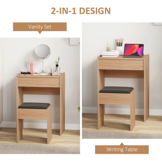 homcom dressing table with mirror and stool vanity makeup table with flip up mirror vanity desk with storage unit and padded seat wood