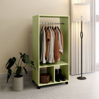 homcom open wardrobe on wheels bedroom wardrobe with clothes hanging rail 2 storage shelves mobile garment rack for cloakroom hallway green