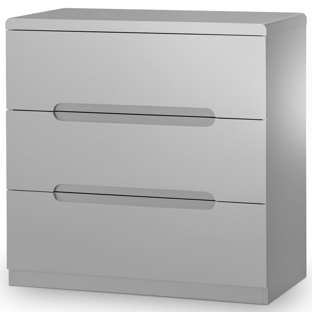 MANHATTAN 3 Drawer Grey High Gloss Chest of Drawers with recessed handles
