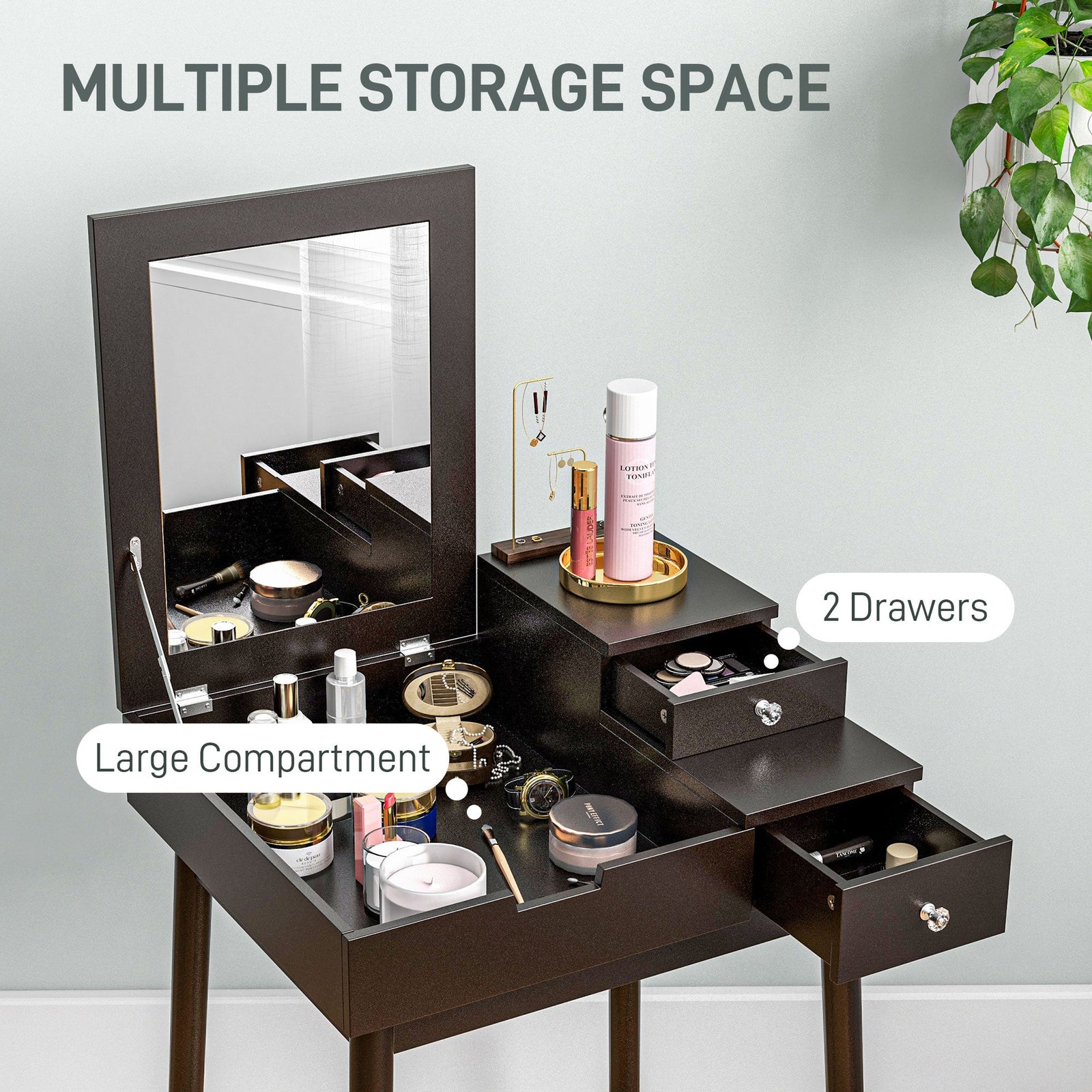 homcom dressing table with flip up mirror makeup desk with 2 drawers and pine wood legs vanity table writing desk for bedroom living room black