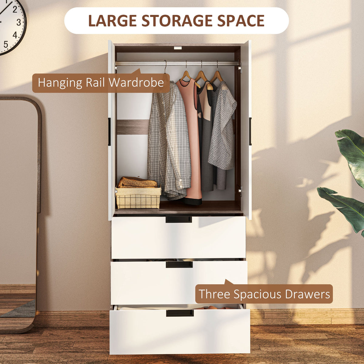 homcom two door two drawer wardrobe white brown