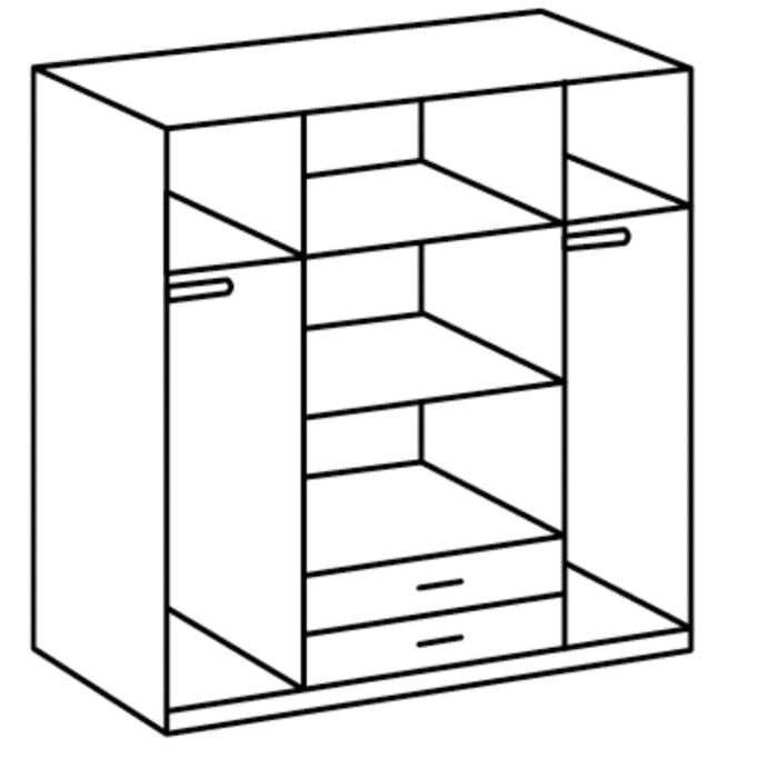 Line drawing of a 4-door wardrobe with 2 drawers