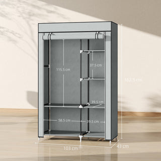 homcom fabric wardrobe portable wardrobe with 6 shelves 1 hanging rail foldable closets 103 x 43 x 162 5 cm light grey