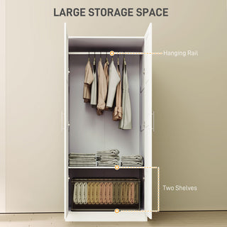 homcom double paneled door wardrobe with shelves white