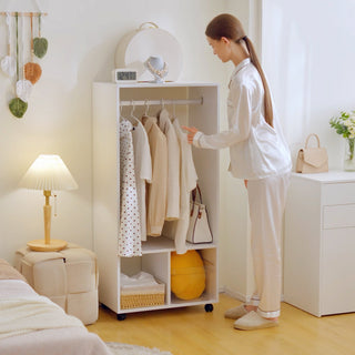 homcom open wardrobe on wheels bedroom wardrobe with clothes hanging rail 2 storage shelves mobile garment rack for cloakroom hallway white