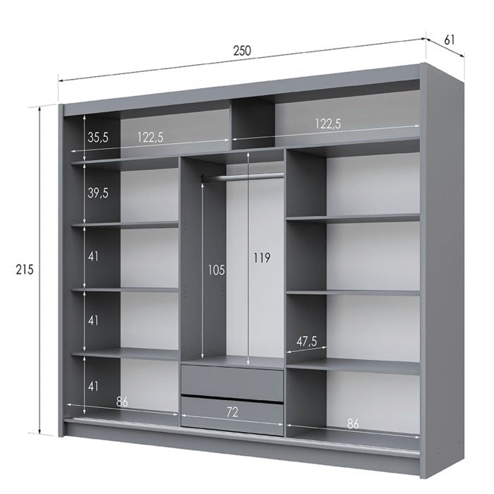 Kinross II 250cm 3-Door Mirrored Sliding Wardrobe – Graphite – product image 4