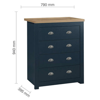 Highland Wooden Chest Of 4 Drawers In Navy Blue And Oak