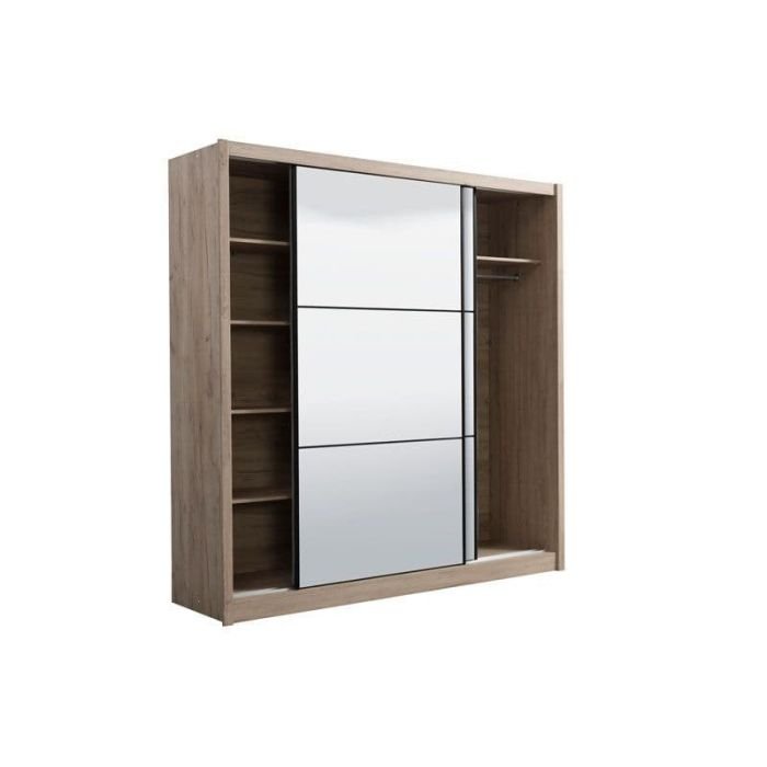 NEMISH 2 Door Mirrored Sliding Wardrobe Artisan Oak Effect with Open Shelving