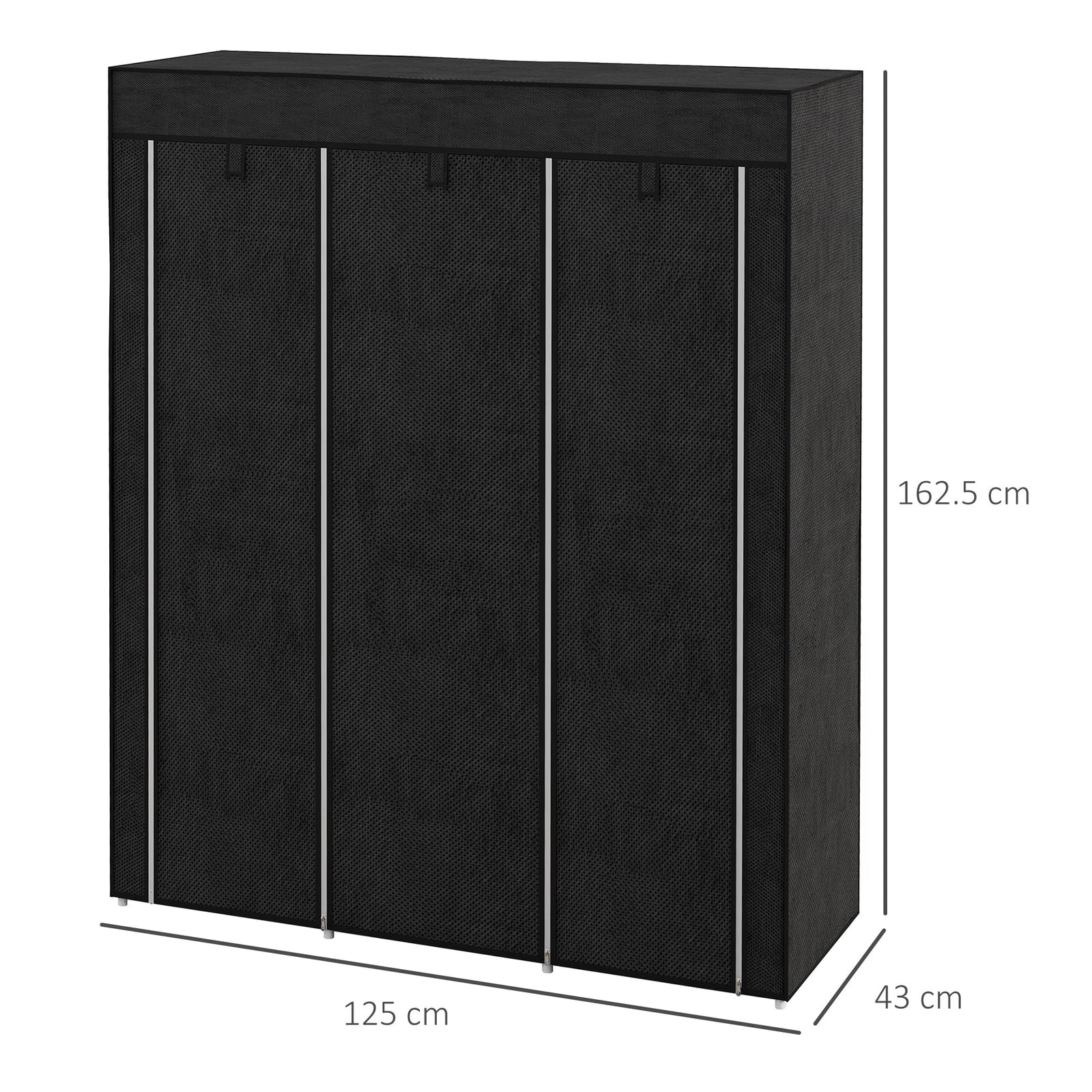 homcom fabric wardrobe with rails and shelves black
