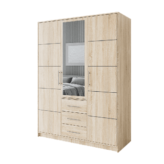 Barnsley 3-door mirrored wardrobe in Oak Sonoma with 3 drawers