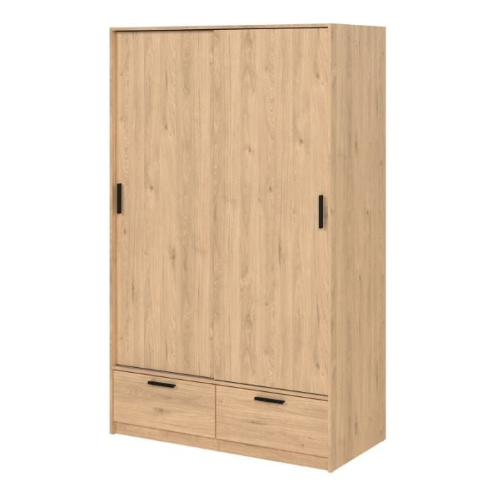 LACOSTE 2 door oak effect sliding wardrobe with 2 drawers