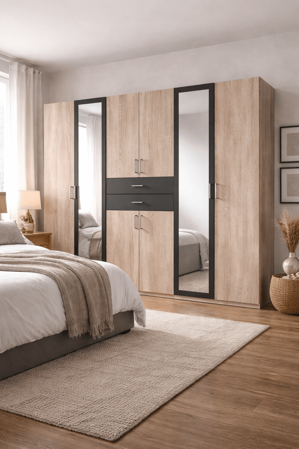 DAKAR Wardrobe 6 Doors 270cm Oak And Graphite Mirrored Doors – product image 2