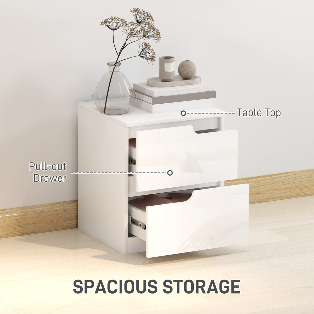 homcom high gloss bedside table white