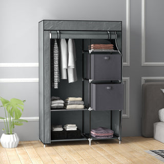 homcom fabric wardrobe portable wardrobe clothes storage unit with 5 compartments hanging rail and 2 fabric drawers 102 x 42 5 x 162 5cm dark grey