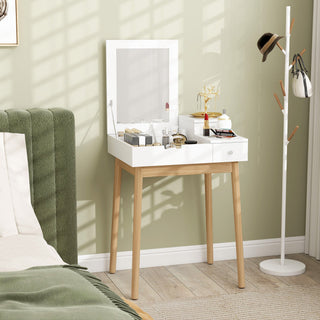 homcom dressing table with flip up mirror makeup desk with 2 drawers and pine wood legs vanity table writing desk for bedroom living room white